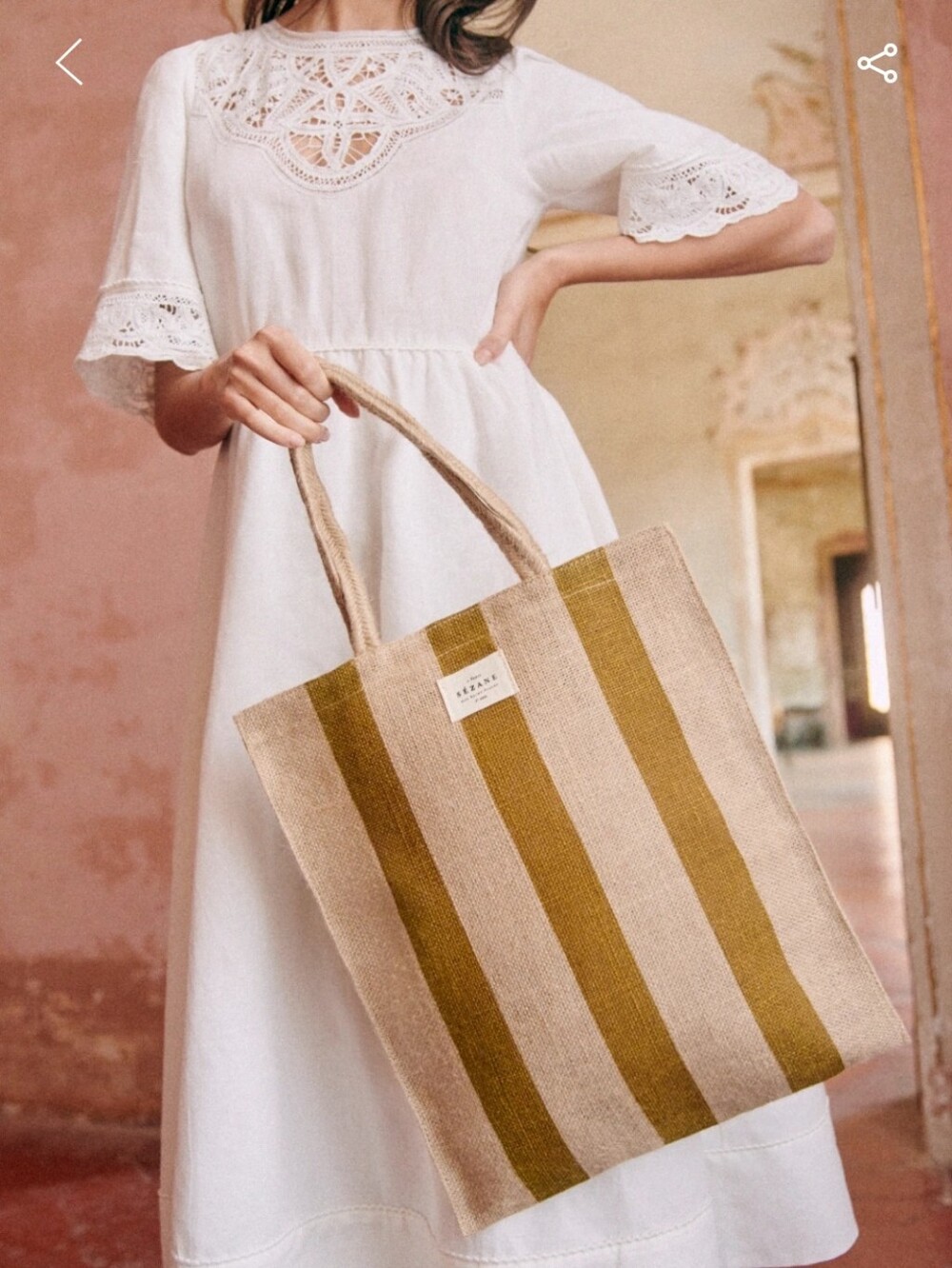 Sézane Striped Jute Tote in Natural and Khaki